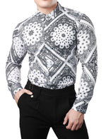 Men's Casual Paisley Print Floral Vintage Long Sleeve Dress Shirt