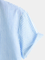 Men's Breathable Cotton Stand Collar Short Sleeve Striped Classic Shirts