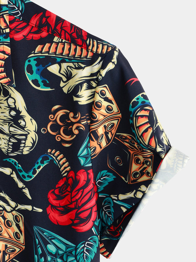 Men's Funny Skull Print Short Sleeve Shirt