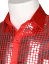 Mens Dress Shirt Silver Sequins Long Sleeve Button Down Disco Shirt Party Costume