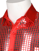 Mens Dress Shirt Silver Sequins Long Sleeve Button Down Disco Shirt Party Costume