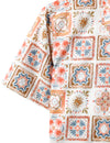 Men's Vintage Patchwork Floral Beige Breathable Boho Cotton Bohemian Short Sleeve Shirt