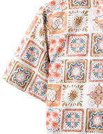 Men's Vintage Patchwork Floral Beige Breathable Boho Cotton Bohemian Short Sleeve Shirt