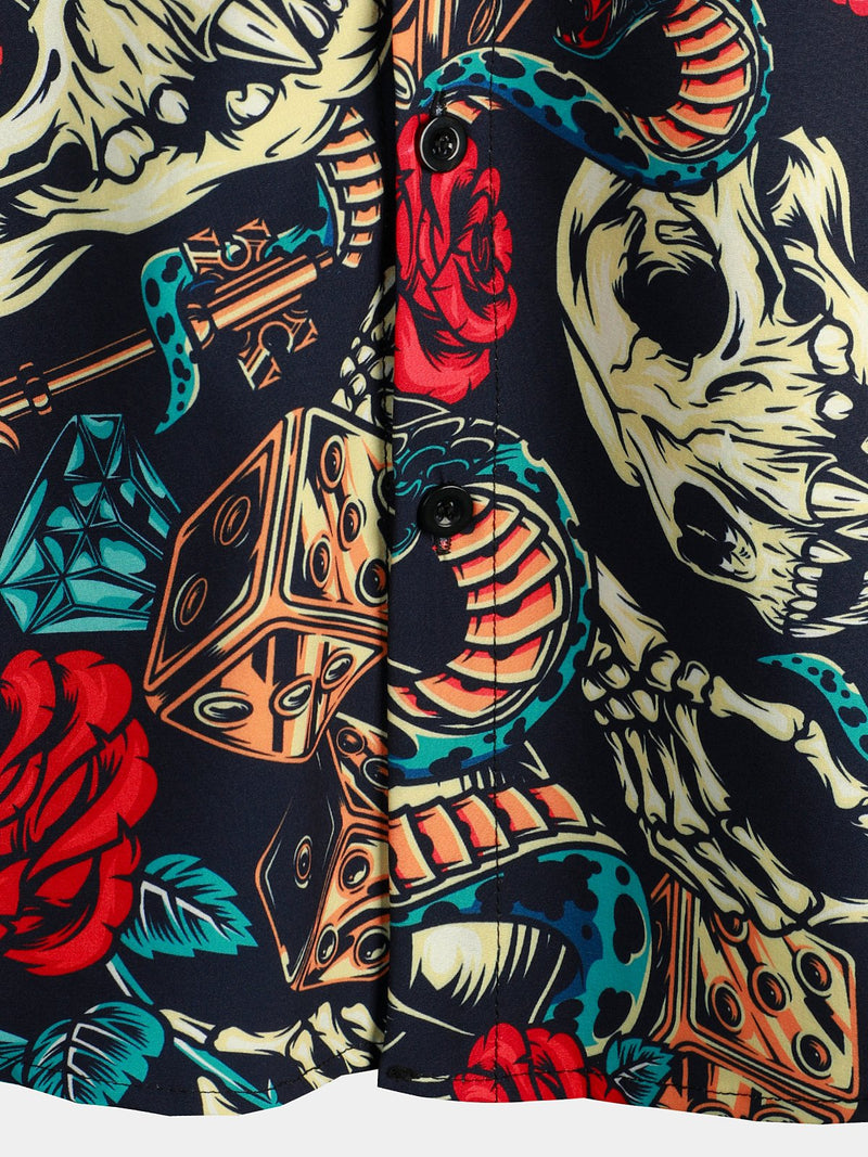 Men's Funny Skull Print Short Sleeve Shirt
