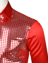 Mens Dress Shirt Silver Sequins Long Sleeve Button Down Disco Shirt Party Costume