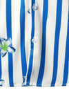Men's Floral Blue and White Striped Print Summer Casual Flowers Aloha Short Sleeve Hawaiian Shirt