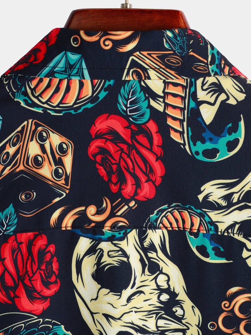 Men's Funny Skull Print Short Sleeve Shirt