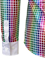 Men's Dress Shirt Sequins Button Down Long Sleeve Shirts Disco Party Costume