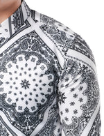 Men's Casual Paisley Print Floral Vintage Long Sleeve Dress Shirt