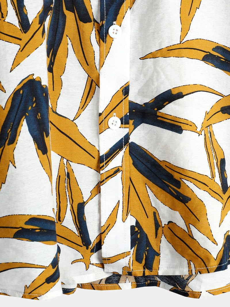 Men's Navy Blue Floral Holiday Short Sleeve Cotton Shirt