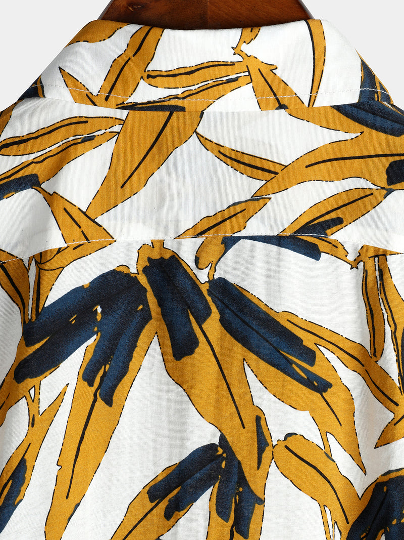 Men's Navy Blue Floral Holiday Short Sleeve Cotton Shirt