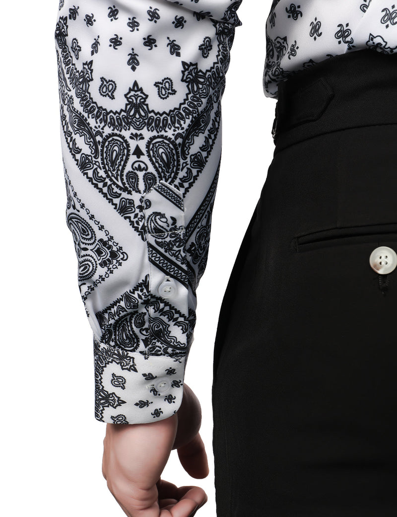 Men's Casual Paisley Print Floral Vintage Long Sleeve Dress Shirt