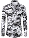 Men's Floral Long Sleeve Cotton Casual Button Down Shirt