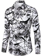 Men's Floral Long Sleeve Cotton Casual Button Down Shirt