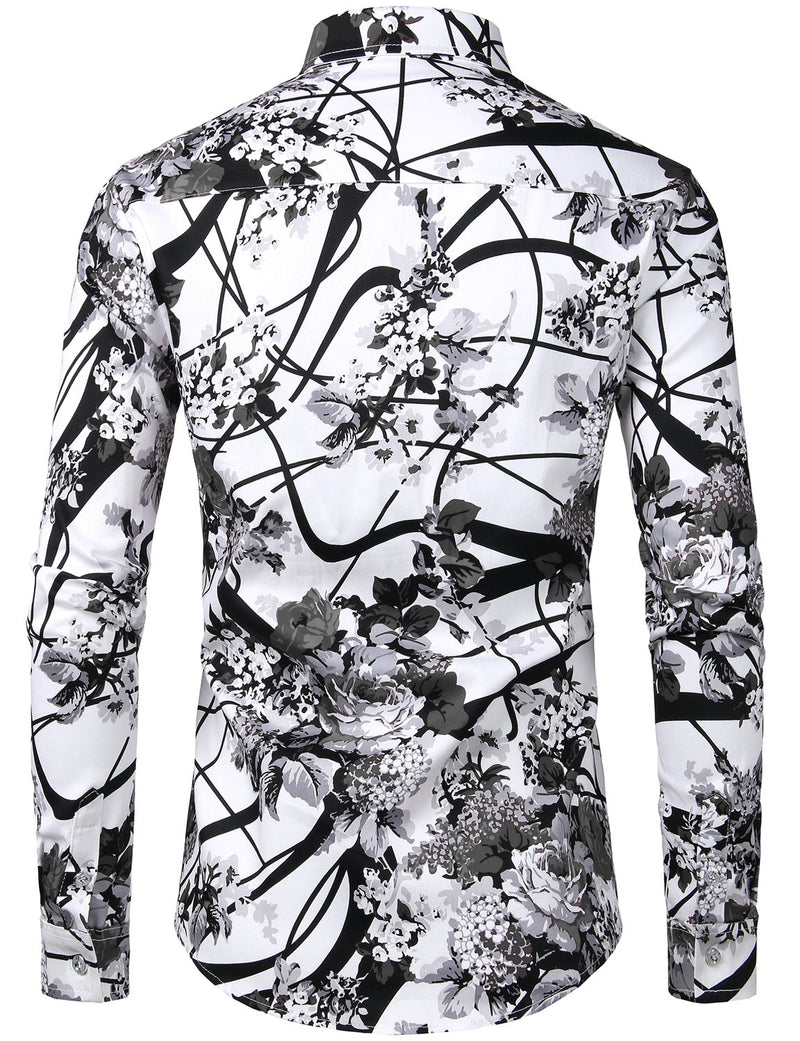 Men's Floral Long Sleeve Cotton Casual Button Down Shirt