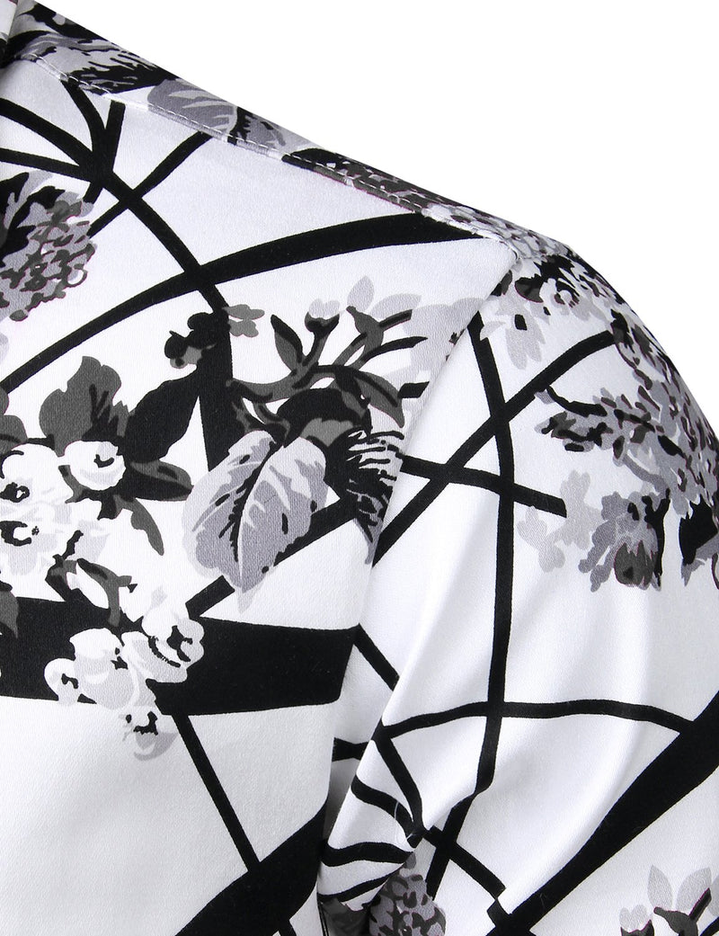 Men's Floral Long Sleeve Cotton Casual Button Down Shirt