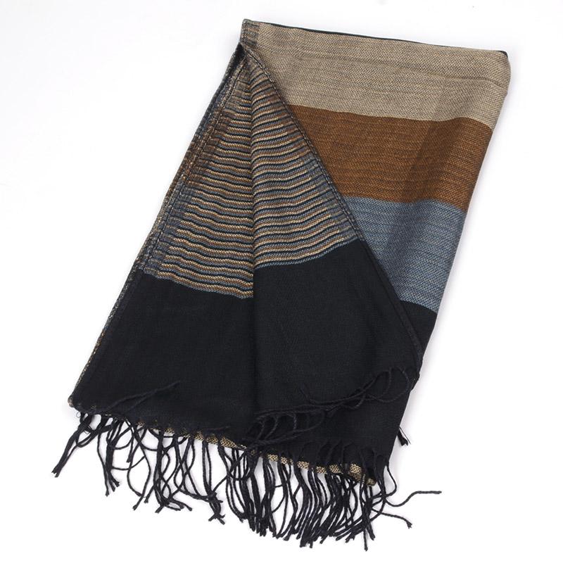 Men's Striped Double-Sided Fringed Scarf