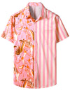 Men's Pink Striped And Parrot Birds Pink Animal Print Top Holiday Short Sleeve Summer Hawaiian Shirt