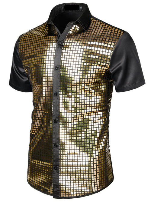Men's Dress Shirt Sequins Button Down Shirts Disco Party Costume