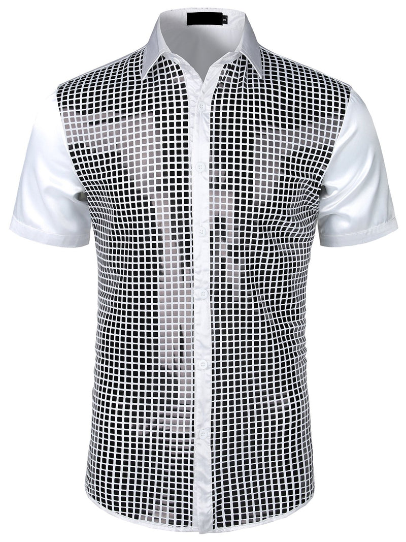 Men's Dress Shirt Sequins Button Down Shirts Disco Party Costume