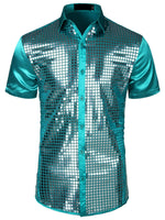 Men's Dress Shirt Sequins Button Down Shirts Disco Party Costume