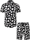 Men's Flower Casual Cotton Button Down Hawaiian Shirts&Shorts