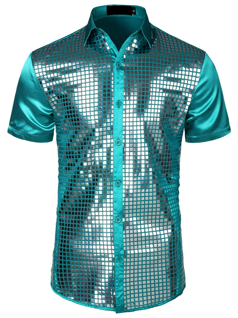 Men's Dress Shirt Sequins Button Down Shirts Disco Party Costume