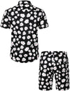 Men's Flower Casual Cotton Button Down Hawaiian Shirts&Shorts