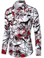 Men's Floral Long Sleeve Cotton Casual Button Down Shirt