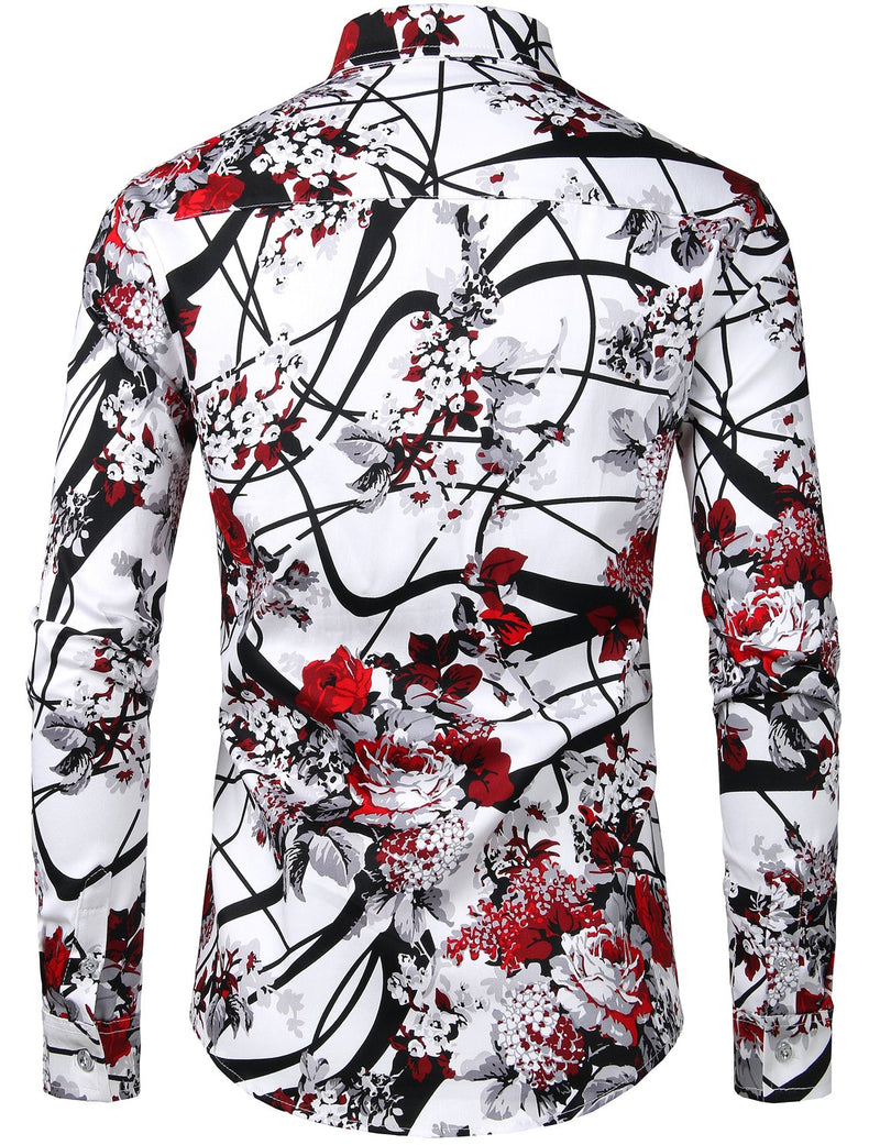 Men's Floral Long Sleeve Cotton Casual Button Down Shirt
