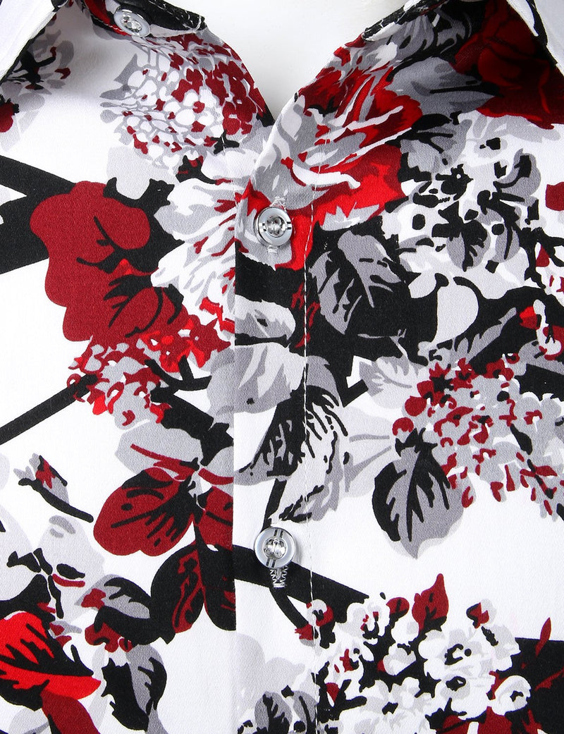 Men's Floral Long Sleeve Cotton Casual Button Down Shirt