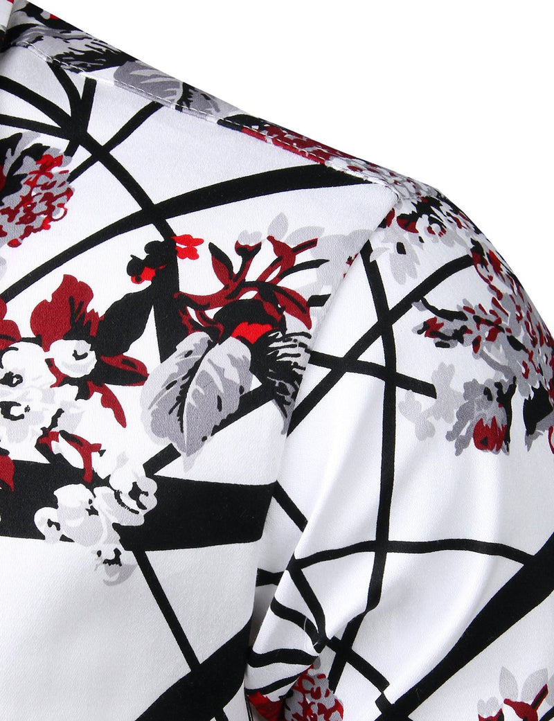 Men's Floral Long Sleeve Cotton Casual Button Down Shirt