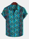 Men's Retro Blue Short Sleeve Cotton Shirt