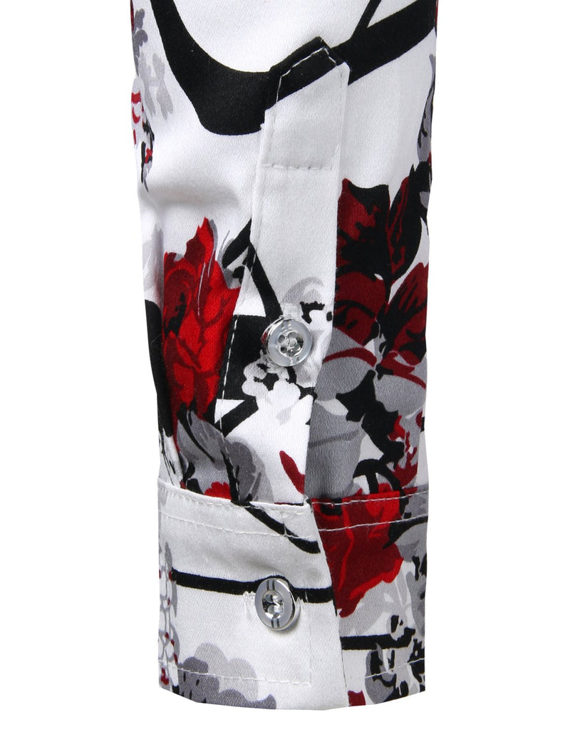 Men's Floral Long Sleeve Cotton Casual Button Down Shirt
