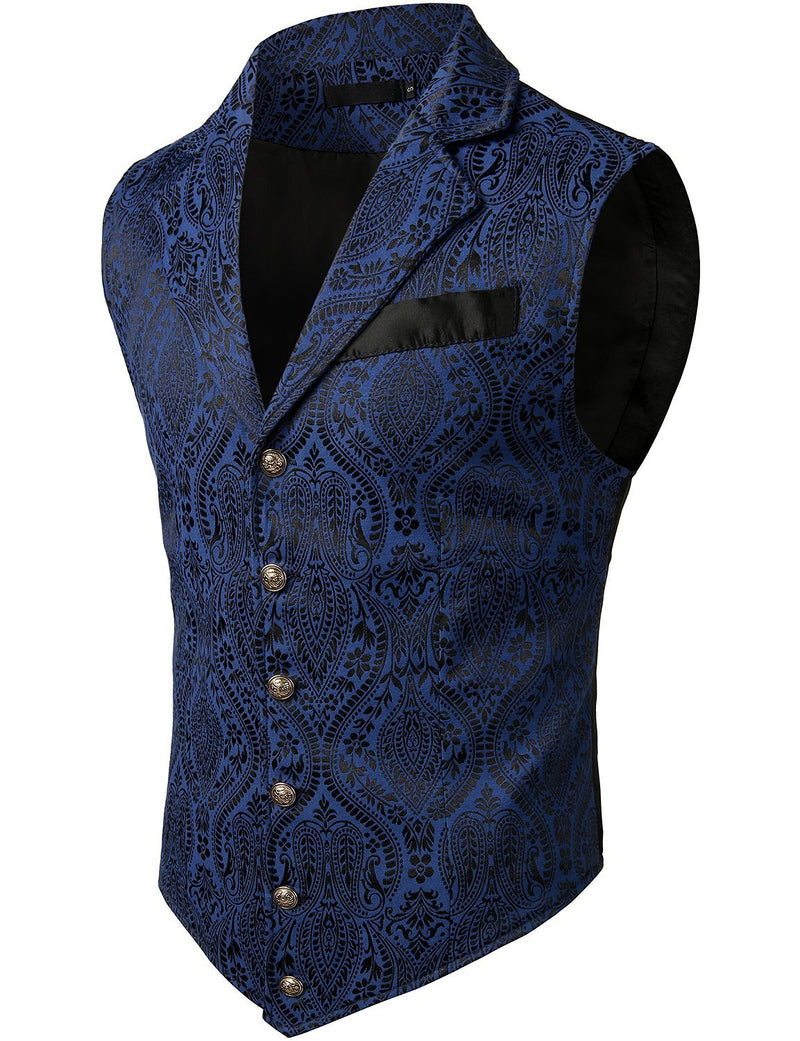 Mens Victorian Suit Vest Steampunk Gothic Waistcoat Navy Vest