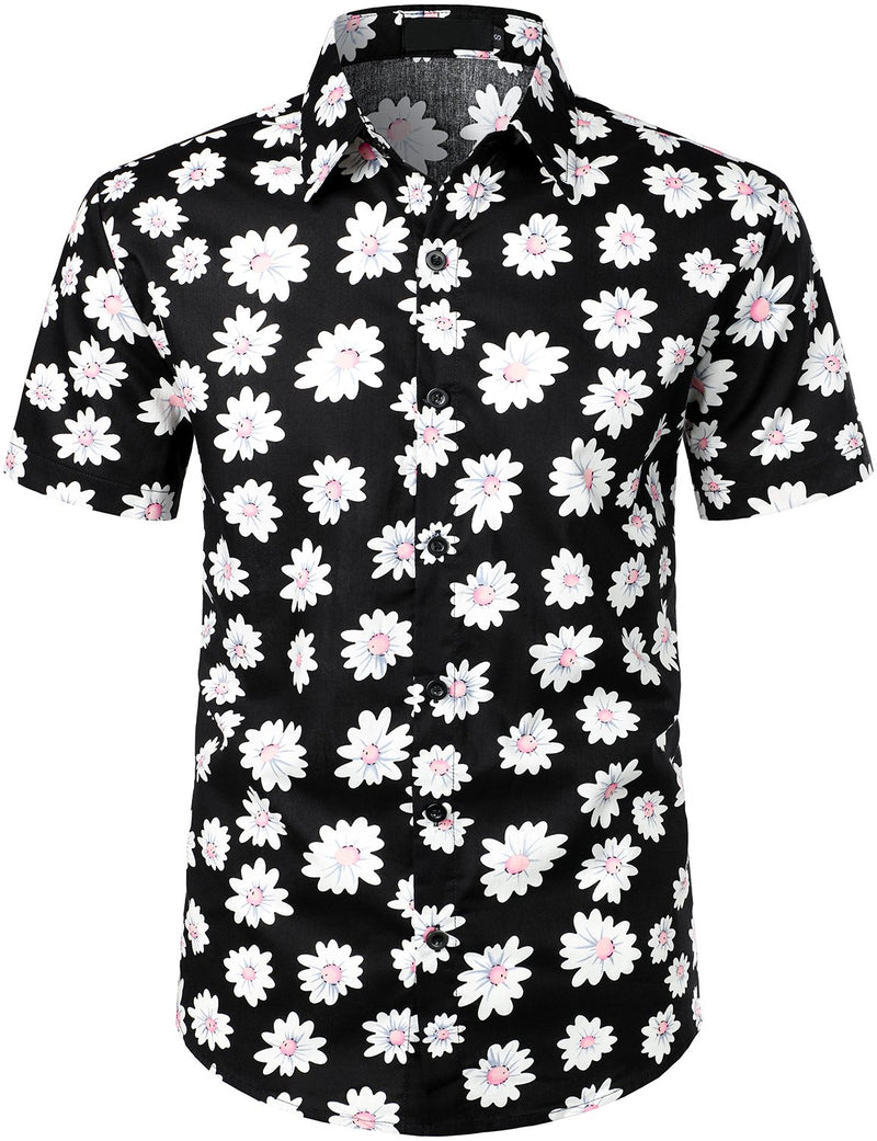 Men's Flower Casual Cotton Button Down Hawaiian Shirts&Shorts