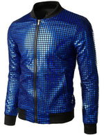 Men's Metallic Sequins Baseball Bomber Jacket Disco Party Costume