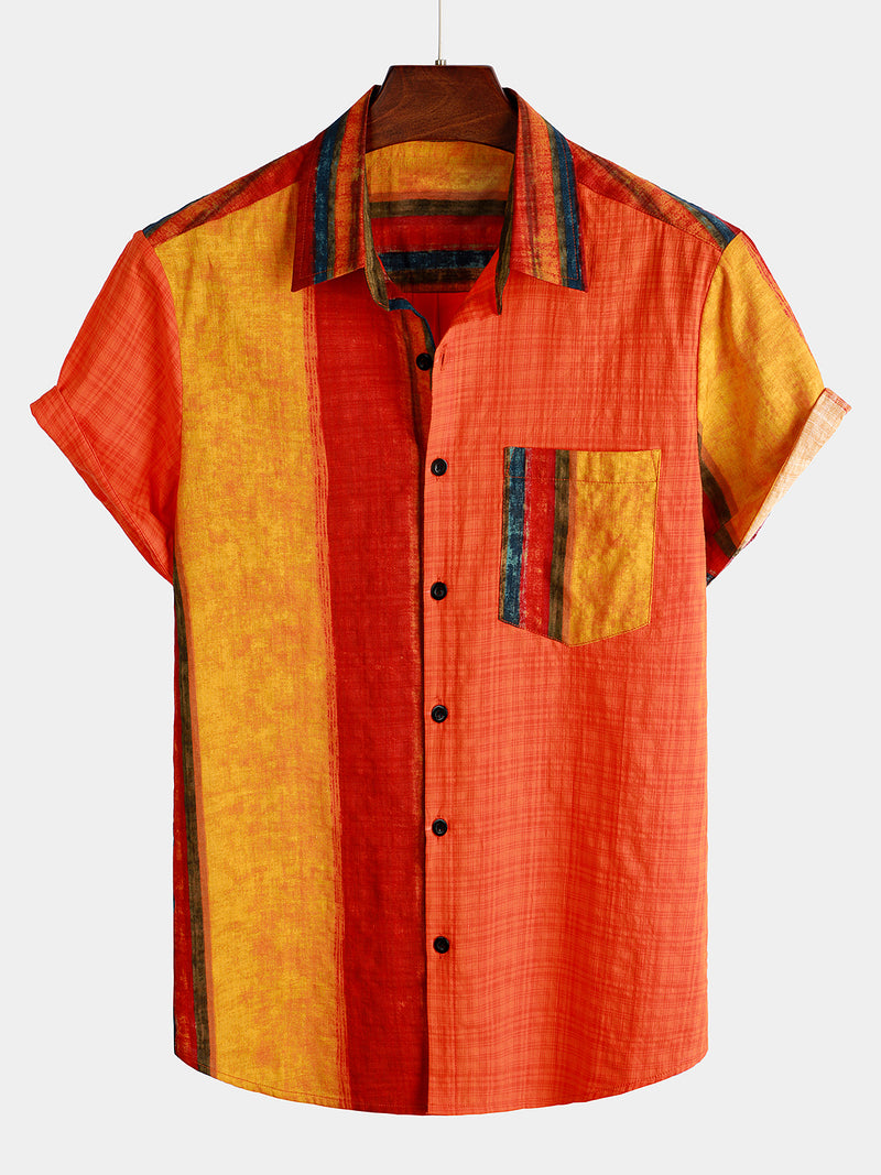 Men's Breathable Cotton Short Sleeve Stripe Shirt