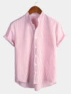 Men's Breathable Cotton Stand Collar Short Sleeve Striped Classic Shirts