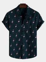 Bundle Of 2 | Men's Pink Flamingo Print Short Sleeve Button Up Shirts