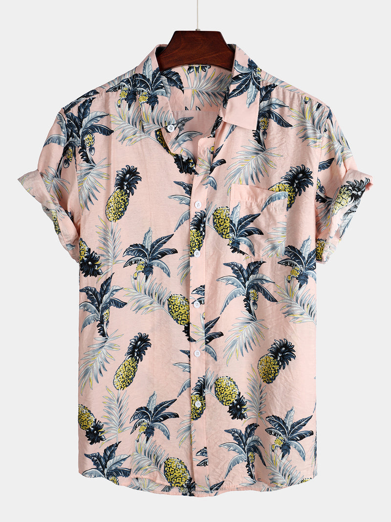 Men's Tropical Fruit Pineapple Holiday Cotton Shirt