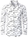 Men's Cotton Alphabet Letter Print Yellow Button Long Sleeve Shirt