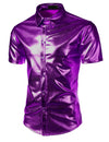Mens Metallic Shiny Nightclub Styles Short Sleeves Button Down Dress Shirts