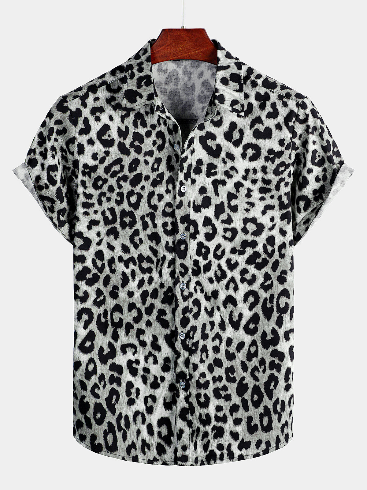 Men's Cotton Casual Leopard-Print Short Sleeve Shirt