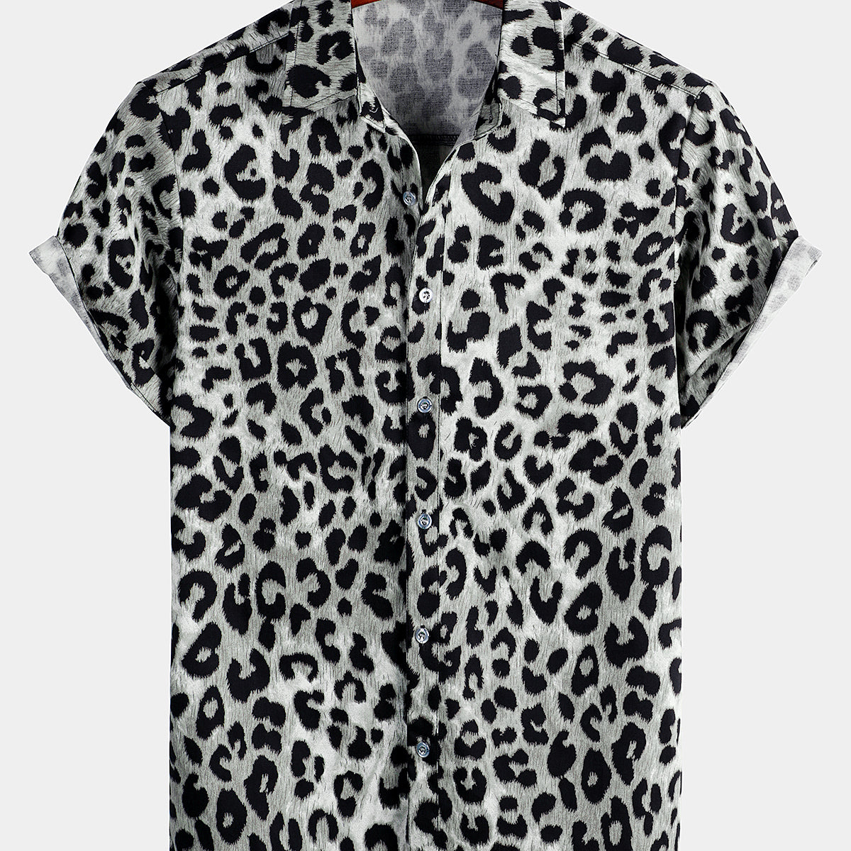 Men's Cotton Casual Leopard-Print Short Sleeve Shirt