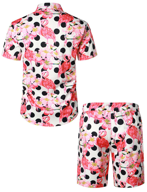 Men's Flamingo Polka dots Hawaiian Shirt & Shorts Set