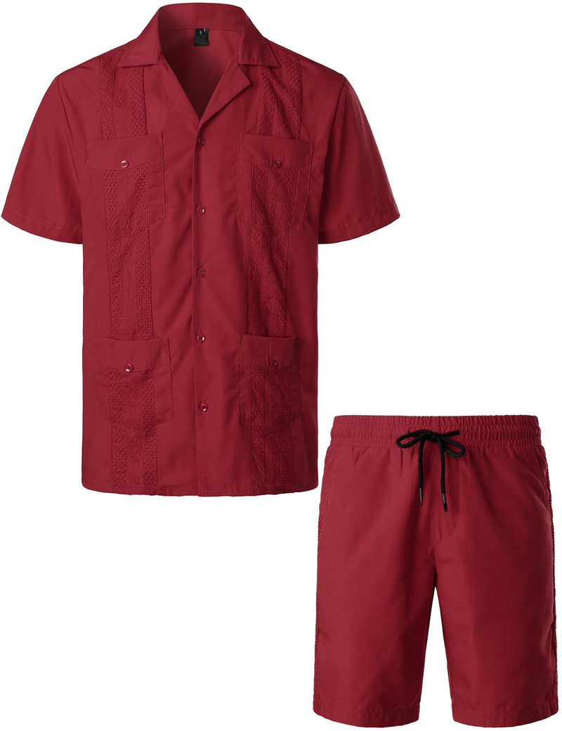 Men's Short Sleeve Button Down Cuban Guayabera Shirts Casual Suits