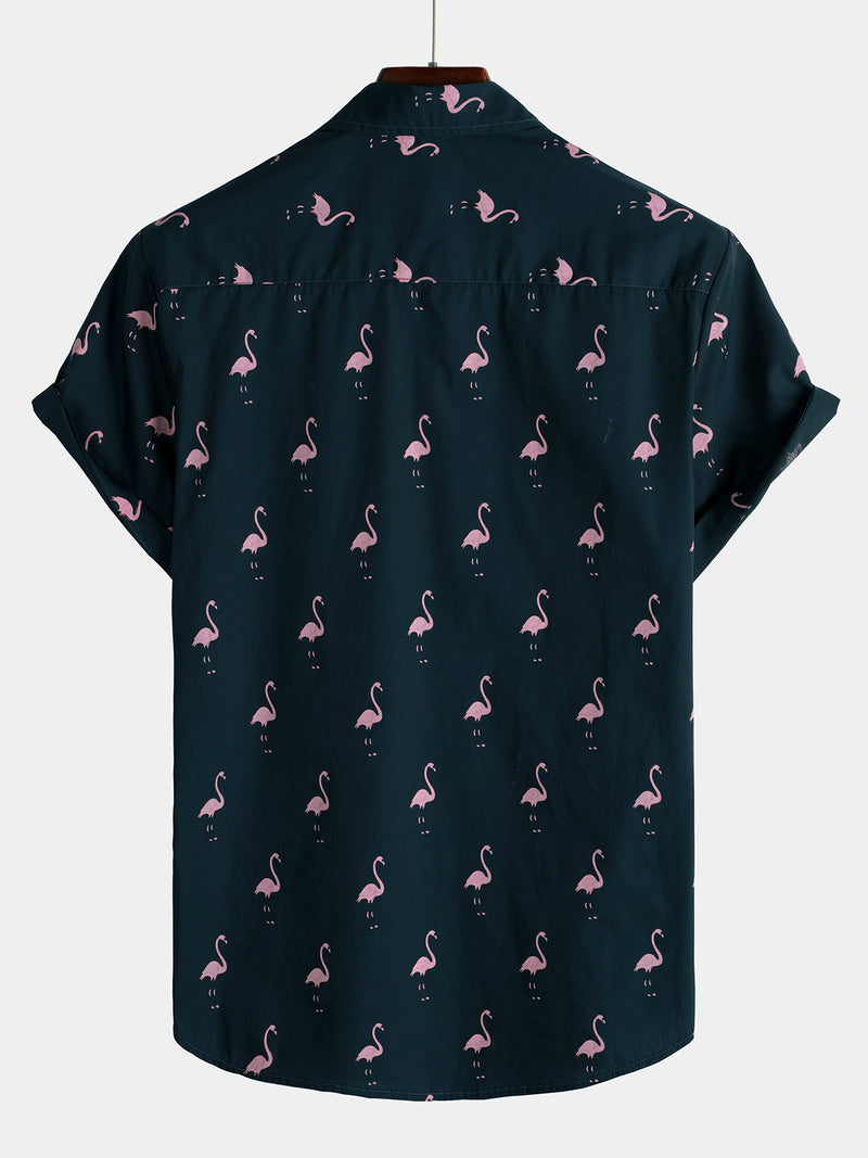 Bundle Of 2 | Men's Pink Flamingo Print Short Sleeve Button Up Shirts