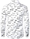 Men's Cotton Alphabet Letter Print Yellow Button Long Sleeve Shirt