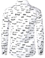 Men's Cotton Alphabet Letter Print Yellow Button Long Sleeve Shirt